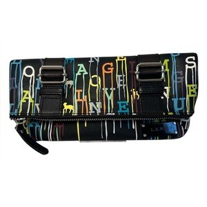 L.A.M.B. By Gwen Stefani Y2K Vintage Multicolor Logo Paint Drip Leather Clutch